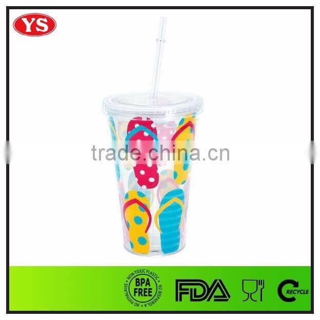 16oz bpa free double wall photo insert acrylic tumbler with straw