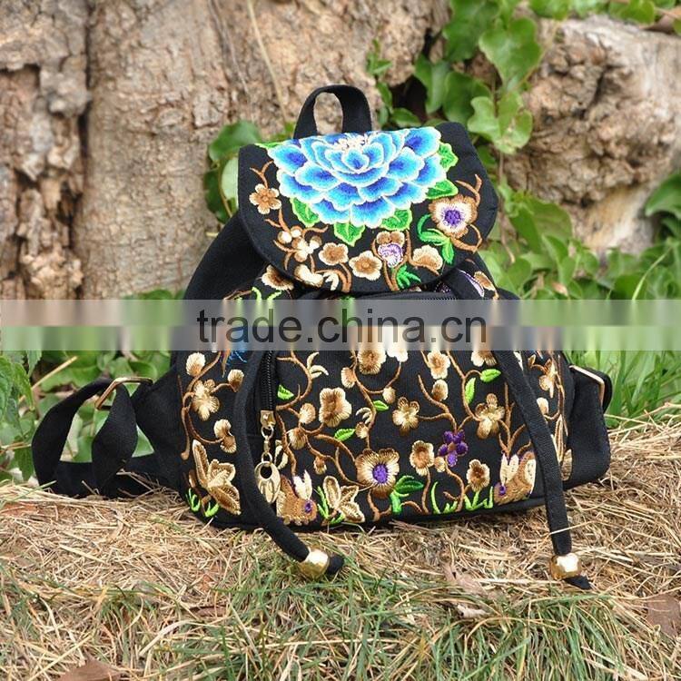 New design embroidery backpack National wind backpack Wholesales Embroidery Canvas Shoulder Bag Backpack for kids