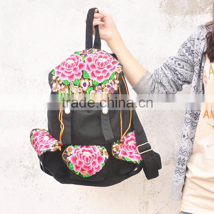 China ethnic embroidery woman canvas hiking backpack