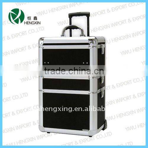 black aluminum trolley make up cases cosmetic train case