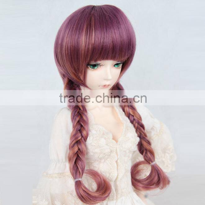 hot-selling colorful synthetic bjd/blythe doll wig with 2 braids