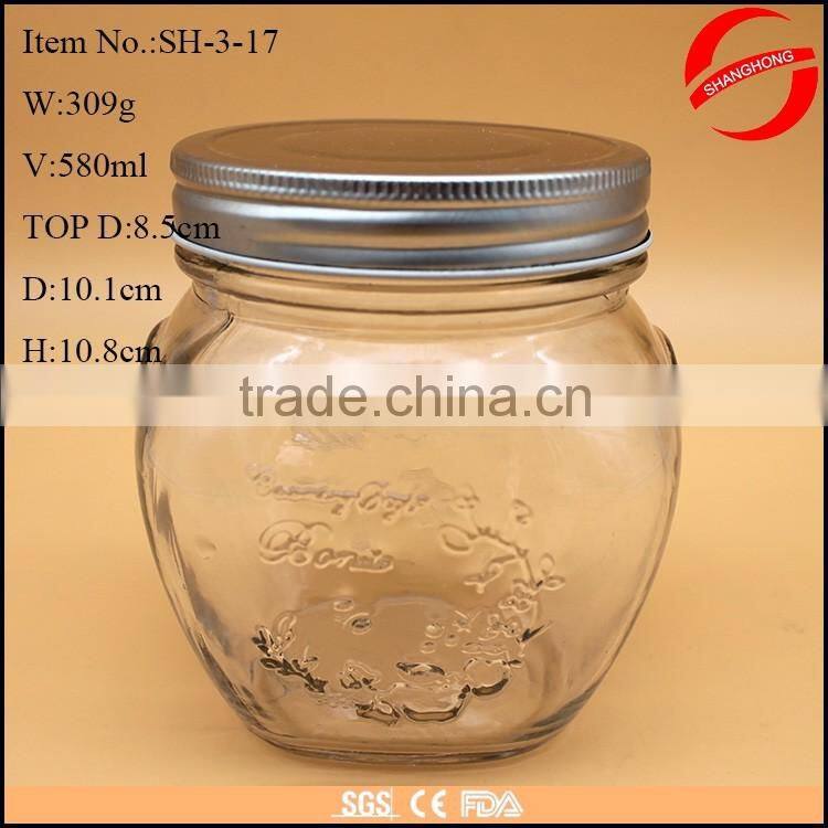 580ml clear glass round jar with lid for jam wholesale