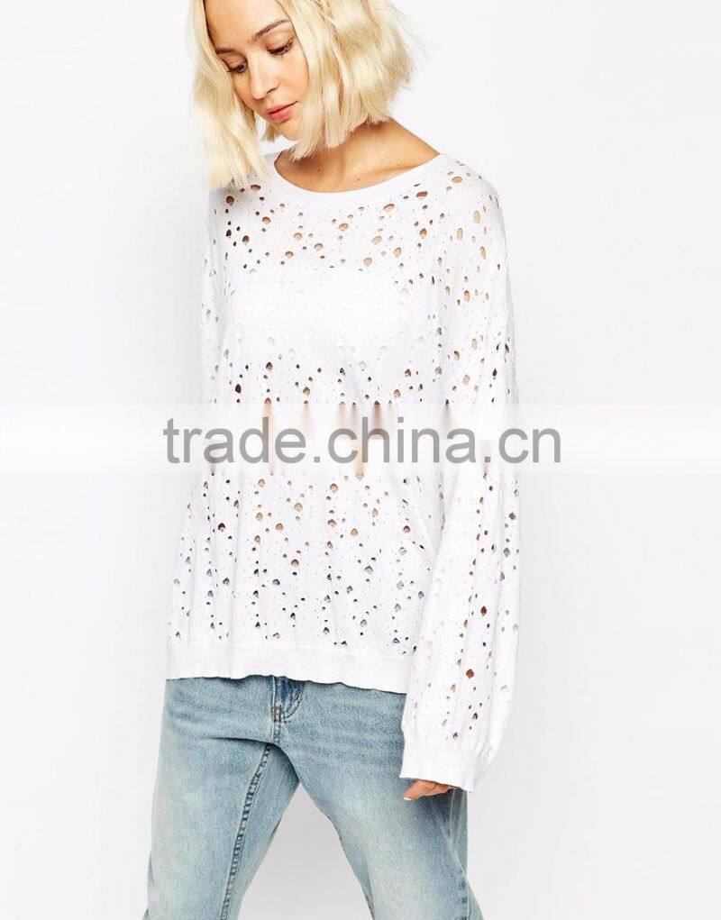 High fashion design sexy women sweater cheap jumper sweater holey jumper