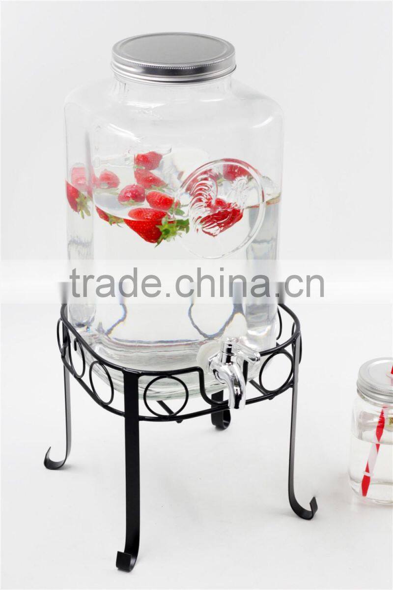 cock embossing glass drinking dispenser with iron base set