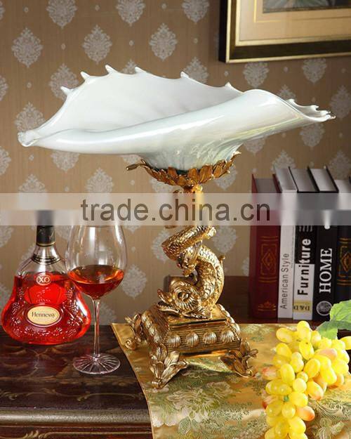 Ichthyosaur Shape Home Decorative Tray, Royal Brass with Crystal Art Tray (BF01-0205-1)