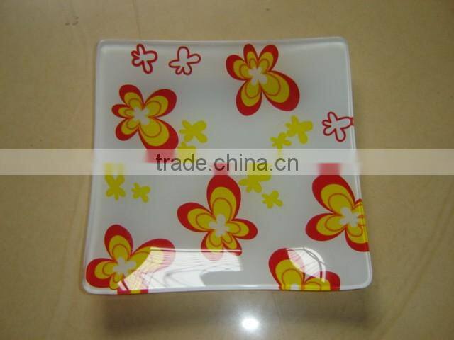 Colorful flower printing glass square plate
