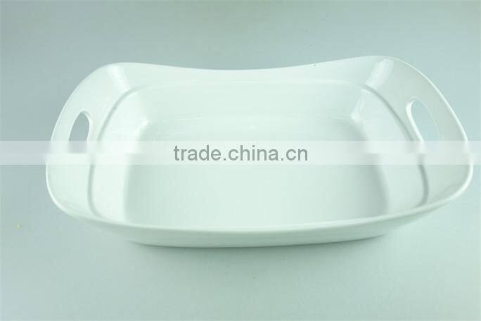 White Ceramic baking dish rectangular unique shape set 2 hotel / restaurant large bakeware set