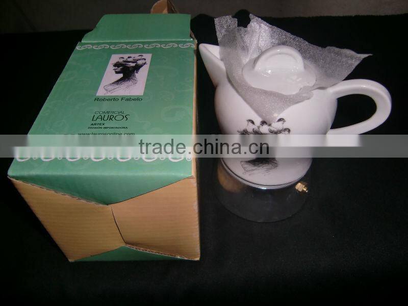 Drinkware 500ml white logo printing porcelain coffee pot set with holder