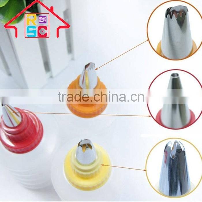 NBRSC BPA Free Custom 3pcs Cake Cookie Cupcake Decorating Squeeze Icing Bottles Baking Tool with Stainless Steel Nozzle