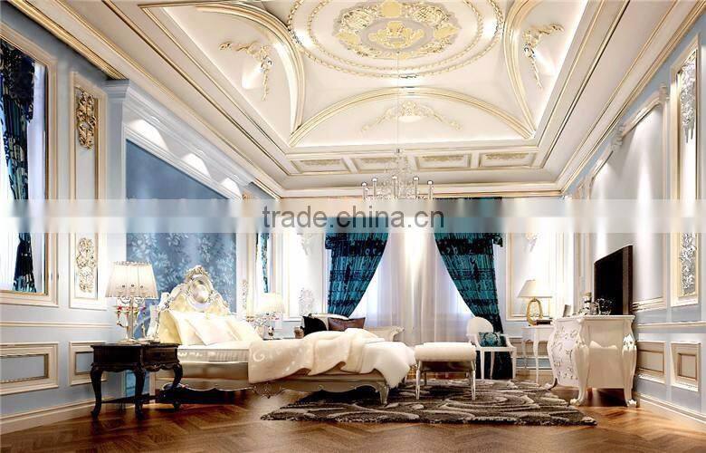 Exquisite Elegant Royal European Style Master Bedroom 3D Interior Rendering Design in Golden White and Blue BF12-03314j