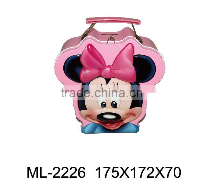 Wholesale mickey mouse shape lunch tin box with handle