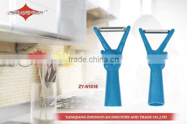 Stainless steel peeler with Victory shaped ABS handle