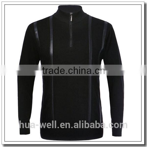 Men's cashmere half-zipper turtleneck sweater with lamb leather