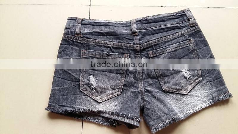 Cheap stock lots of lady's low waist destroy washed sexy denim shorts