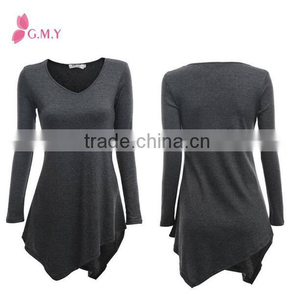 Womens knit tunics with unbalanced hem line, latest women clothes fashion