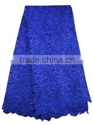 Royal Blue Chemical China Embroidery Lace Fabric Beaded Guipure Lace Cupion Lace CP0011