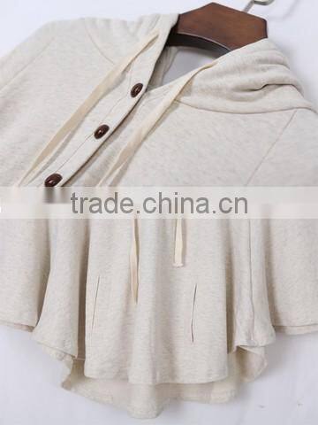 Cloak Design Buttons Solid Hoodie with hooded for women