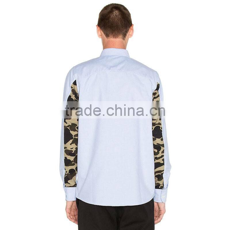 New fashion Italian camo patch sleeve mens dress shirts made in china