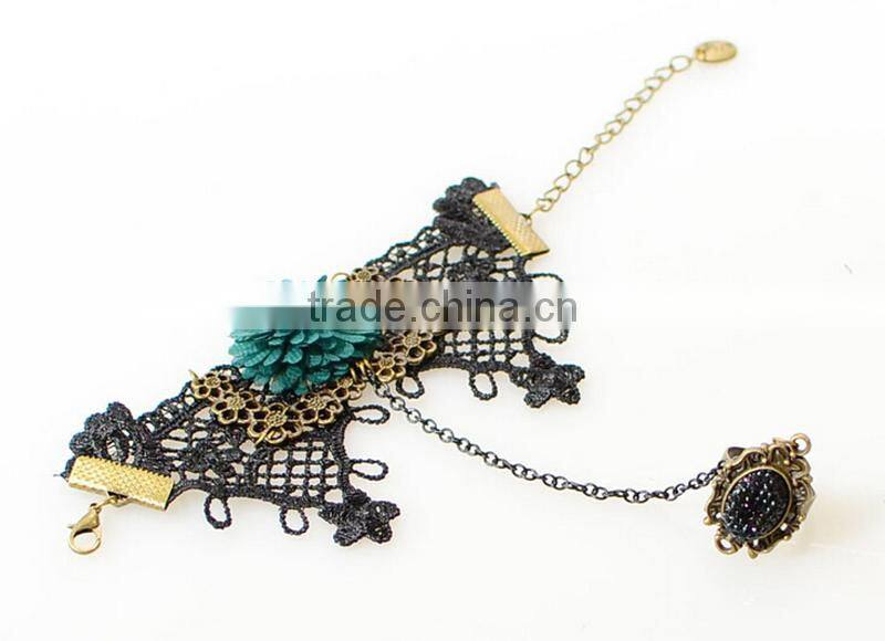 Chiffon lace macrame bracelet with ring set flower charm diamond jewelry set for women