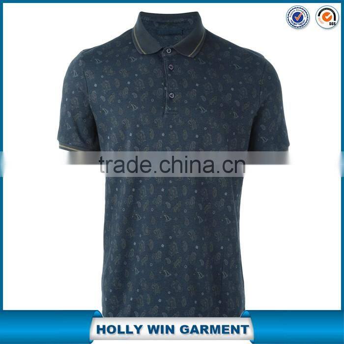 Blue cotton paisley print 100% polo t-shirt for men wholesale China