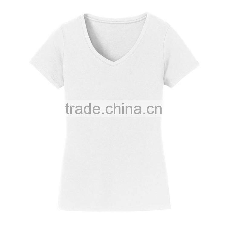 China supplier ladies v-neck 100 polyester fashion basic quick dry tshirt