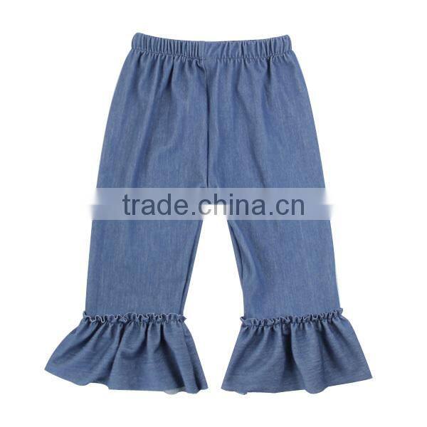 2015 newest factory wholesale boutique ruffle kids jeans pants girls denim toddler leggings