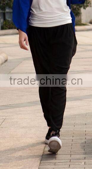 Runwaylover EY0619P plus size clothing full length trousers women casual elastic waist chiffon harem pants