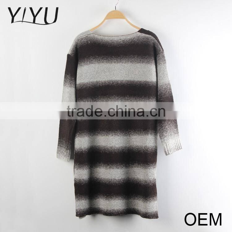 ladies winter brown Stripe v-neck knitted long pattern pullover sweater