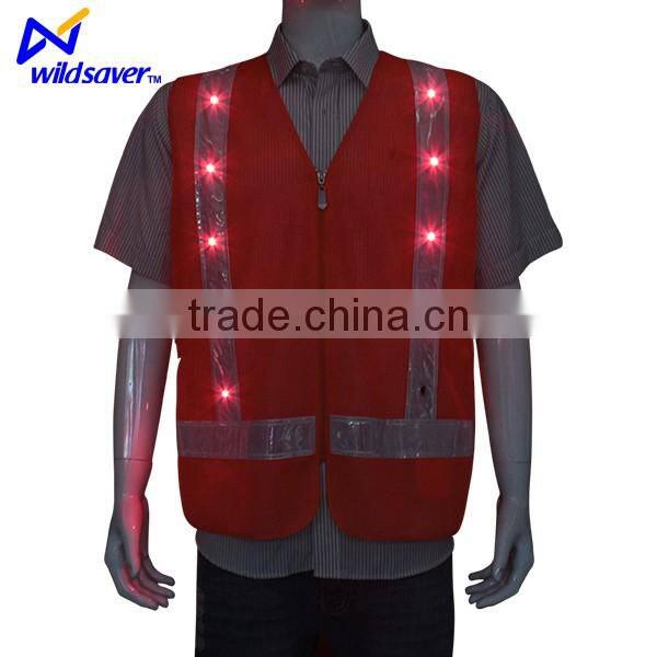 100% Polyester reflective LED yellow safety vest with pockets