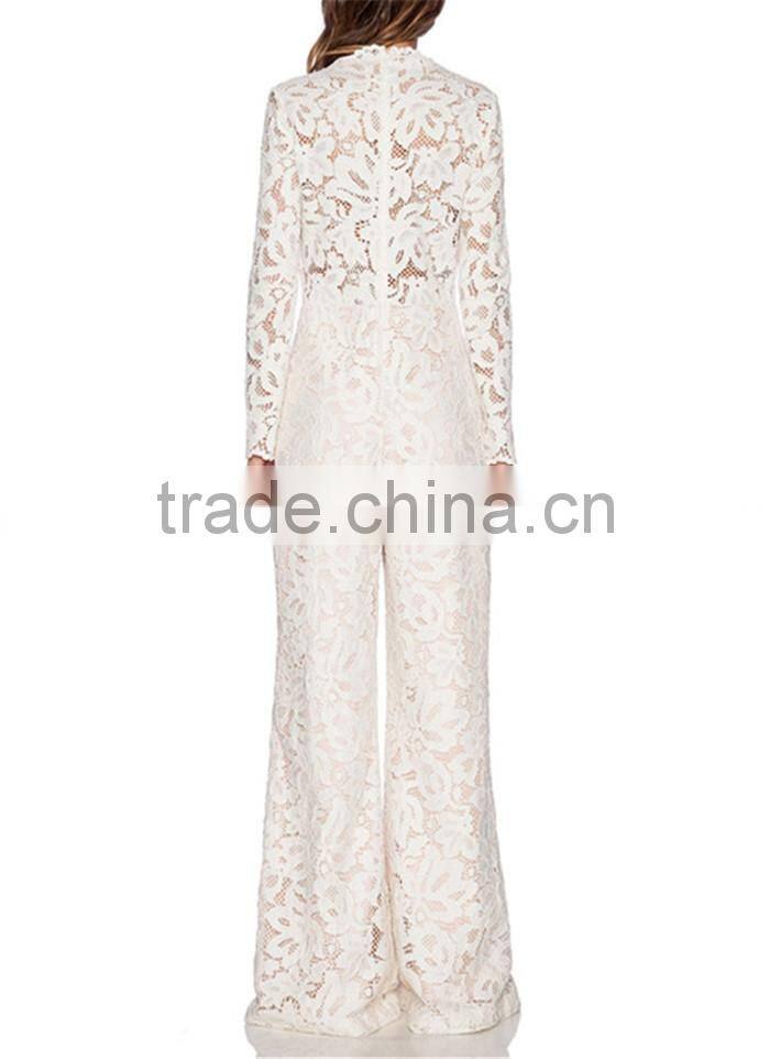 latest spring luxury elegant white lace long sleeve jumpsuit for women