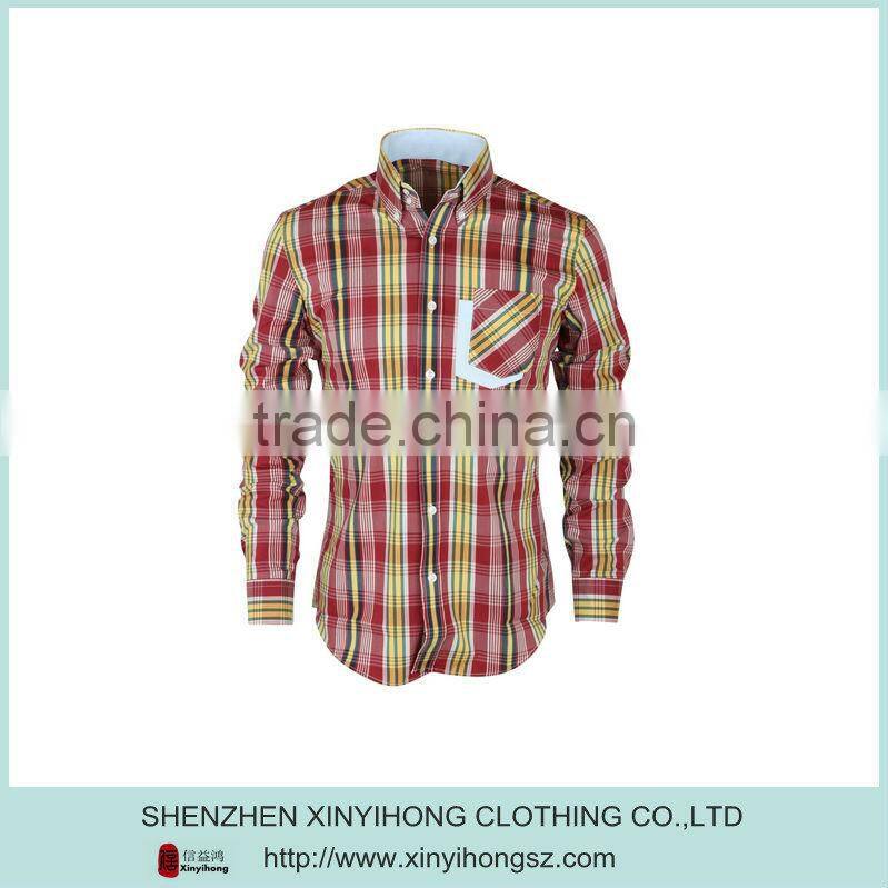Fashion Plaid Cotton Elastane Pocket Men Casual Shirts Pictures