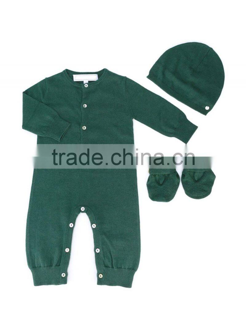 Green Cotton Blend Round Neck Plain for Winter Season Custom Baby Romper