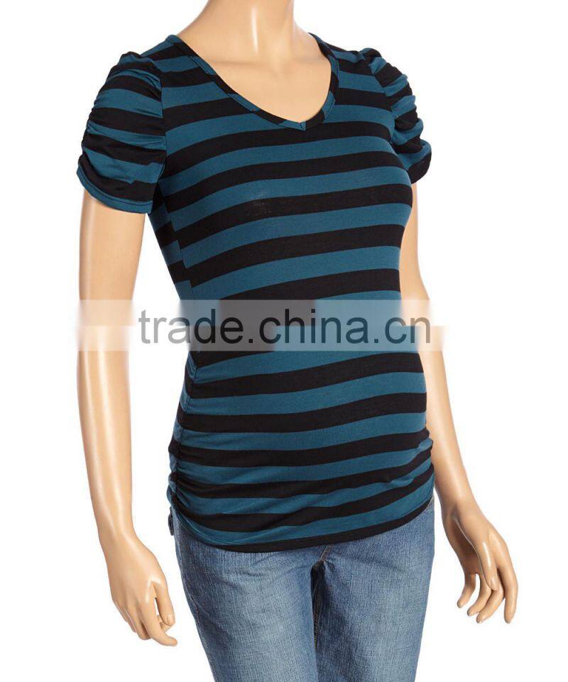 New Fashion Maternity T-Shirt With Due Time Jade And Black Stripe Maternity Tees Women Clothing WT80817-40