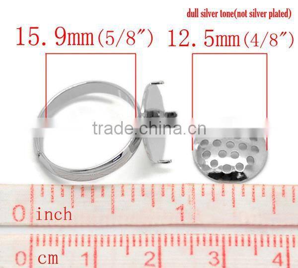 10PCs Silver Tone Adjustable Round Cabochon Setting Rings 15.9mm US 5.25 Ring Setting