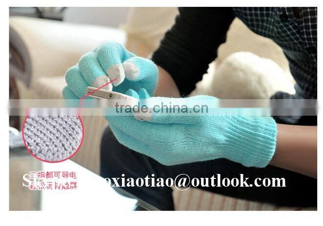 High Quality colorful Conductive Knitted Finger Touch Screen Gloves for smartphone