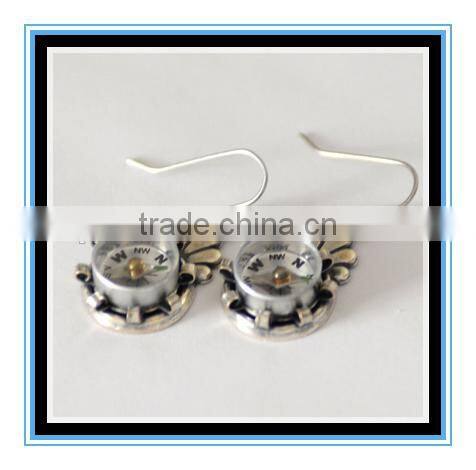 2016 New arrival Working Compass Steampunk Silver Earrings Mini Compass Jewelry Yiwu wholesale