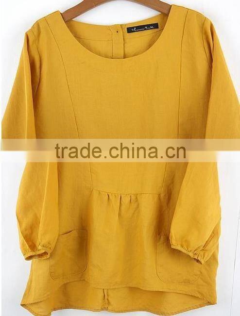 women linen blouse tops linen fabric clothing apparel factory wholesale