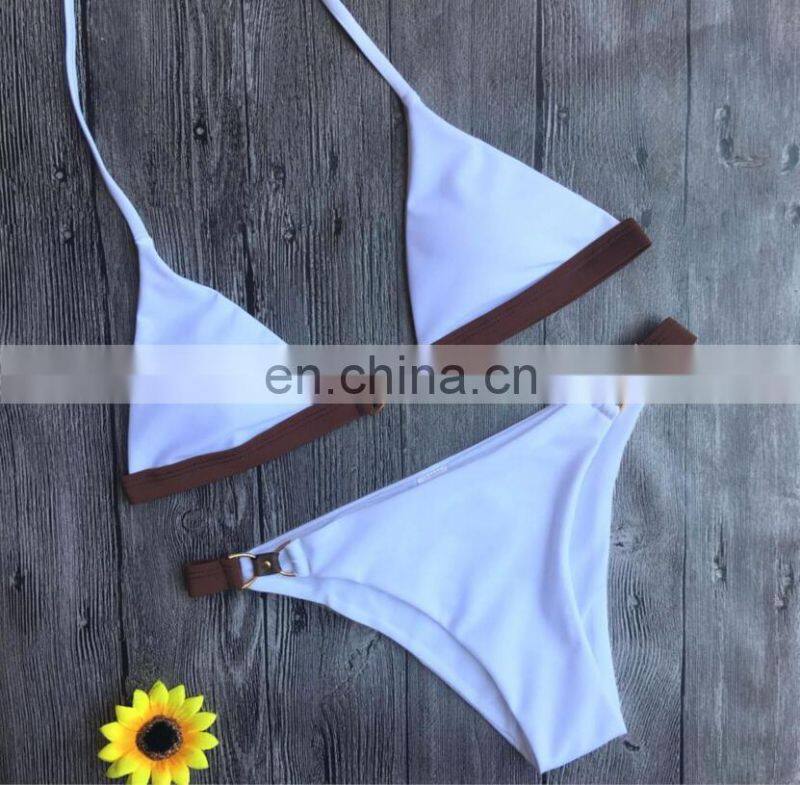 Europe And America White Leather Rivet Sexy Tether Swimming Suit