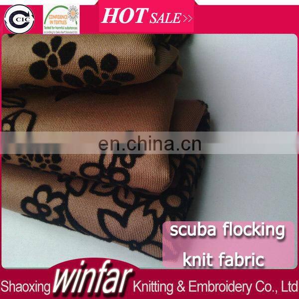 Winfar textile Hot selling 75D/72F DTY flower flock polyester scuba fabric design