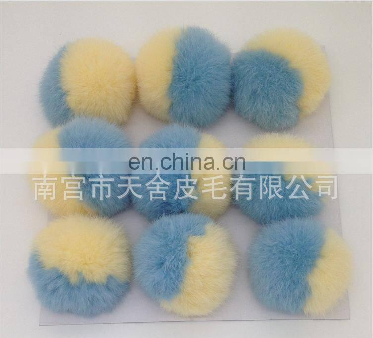 genuine fur trimming for beanie and garment two tone mixed color rabbit fur ball from china