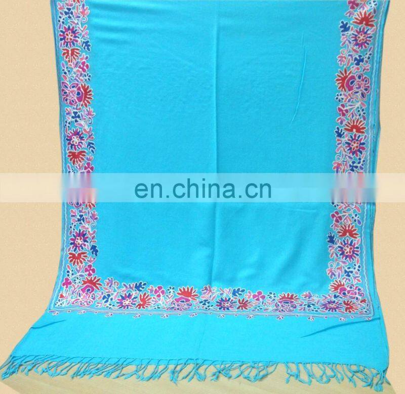 Wool Pashmina shawl with fancy wool embroidery