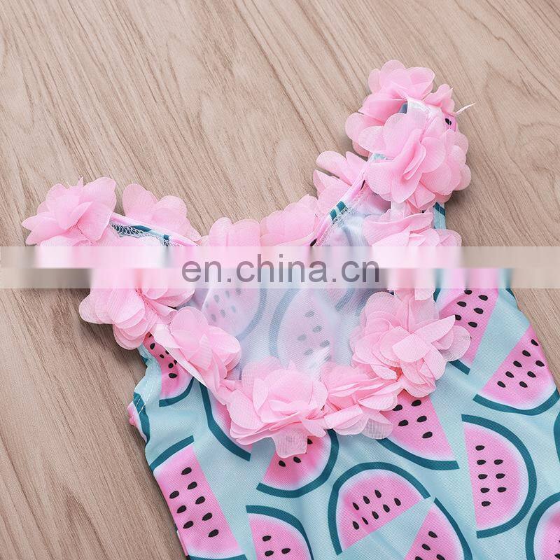 2019 summer New ruffle watermelons print girls swimwear children bikini full pink blue kids girls swimwear