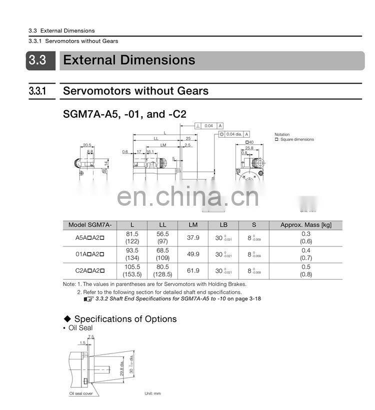Original YASKAWA 2kw servo motor SGM7A-20AFA61 with good price