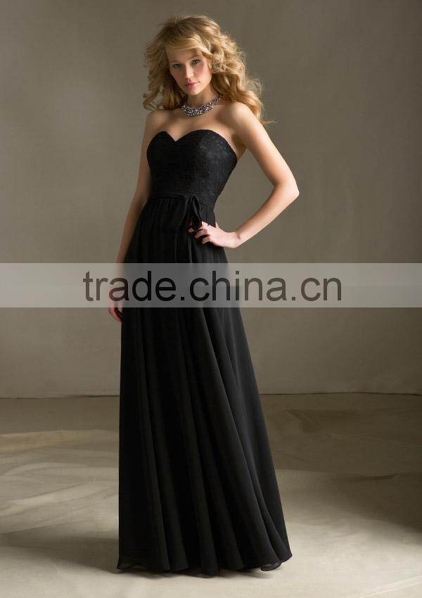 Elegant Sweetheart Neckline Lace and Chiffon with Chiffon Sash Empire Style Floor Length Lace Evening Dress