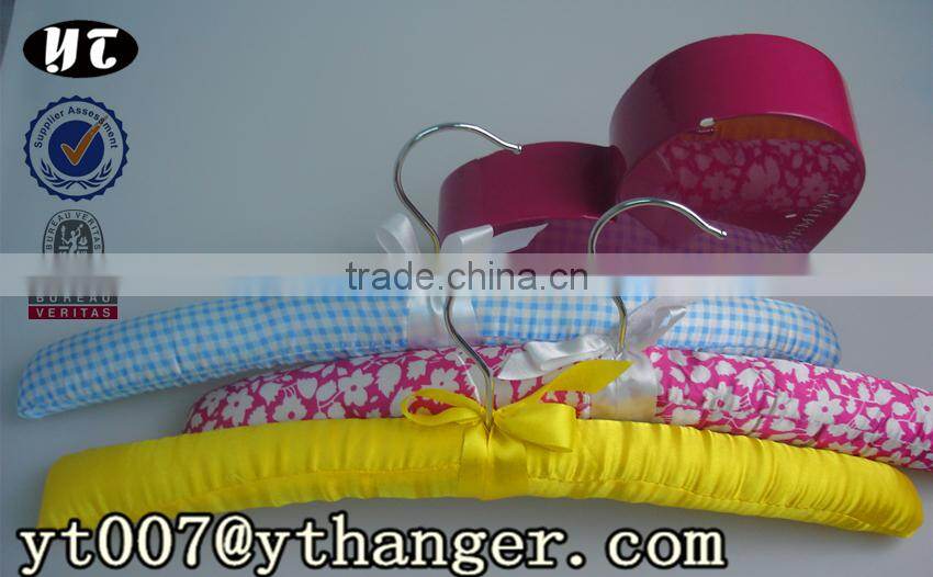 PH-YT-052 satin padded hanger for kids wooden hanger flocked satin padded