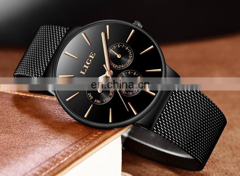 Top Brand LIGE Watches Men Super Slim Mesh Stainless Steel Luxury Casual Quartz Clock Ladies Wristwatch Relogio Feminino