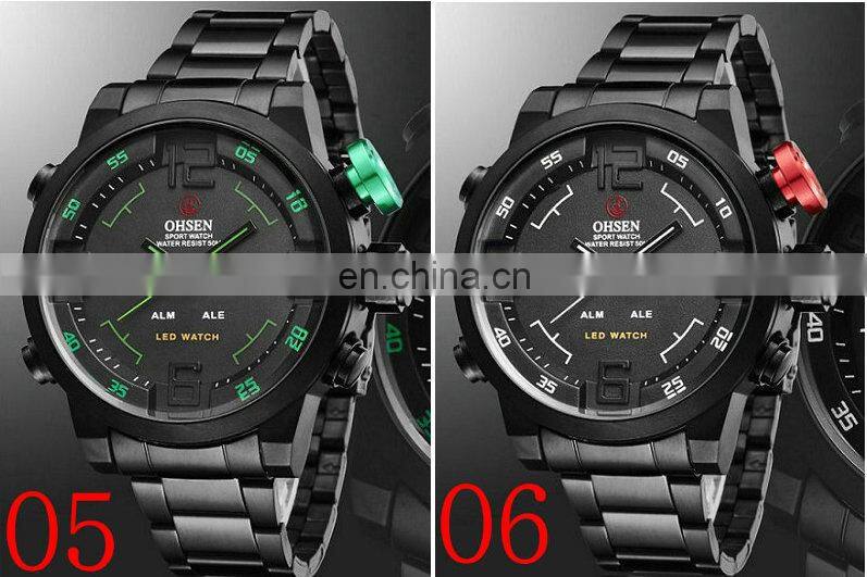 OHSEN AD1608 Mens Business LED Digital Quartz Watch Stainless Steel Time Display Personality Wrist Watch