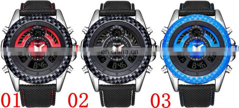 SMAEL 1369 Men's Fashion&Casual Watch Quartz+Digital Movement Nylon Band Business Watch Alarm Date Week