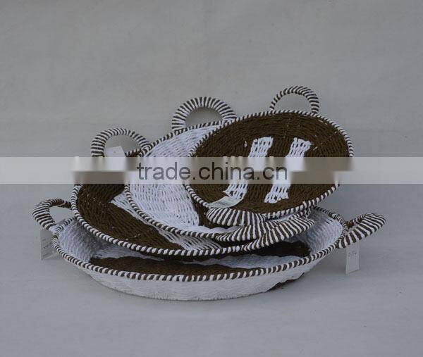 set of 4 round shape handmade paper rope woven tray