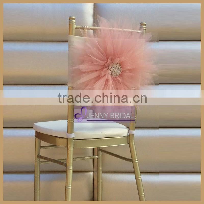 C315D hot sale elegant white tulle flower chair cover chair sash for wedding